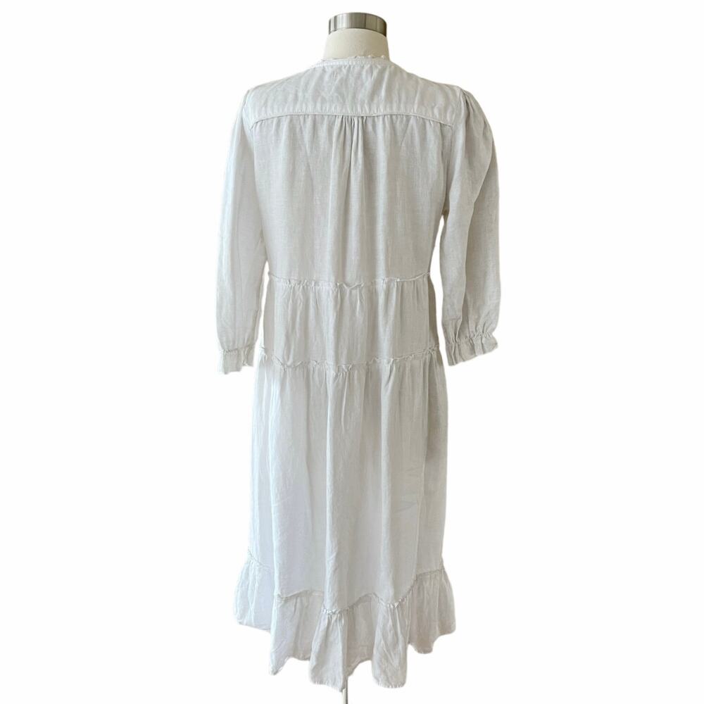 CLAUDE TULUM Natural Dress Tiered Cotton V-Neck Flounce 3/4 Sleeves White Medium - Picture 12 of 15